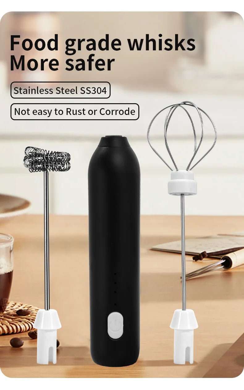 Wireless USB-C Electric Milk Frother – Handheld Stainless Steel Coffee Whisk