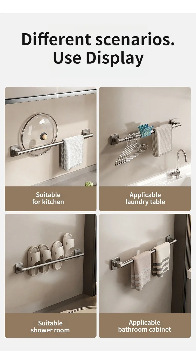 No-Drill Bathroom Towel Bar & Hook Set – Adhesive Wall-Mounted Rack
