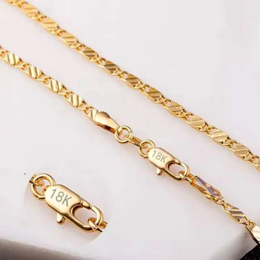 18K Gold 2MM Side Chain Necklace – Minimalist Layering Chain for Women & Men