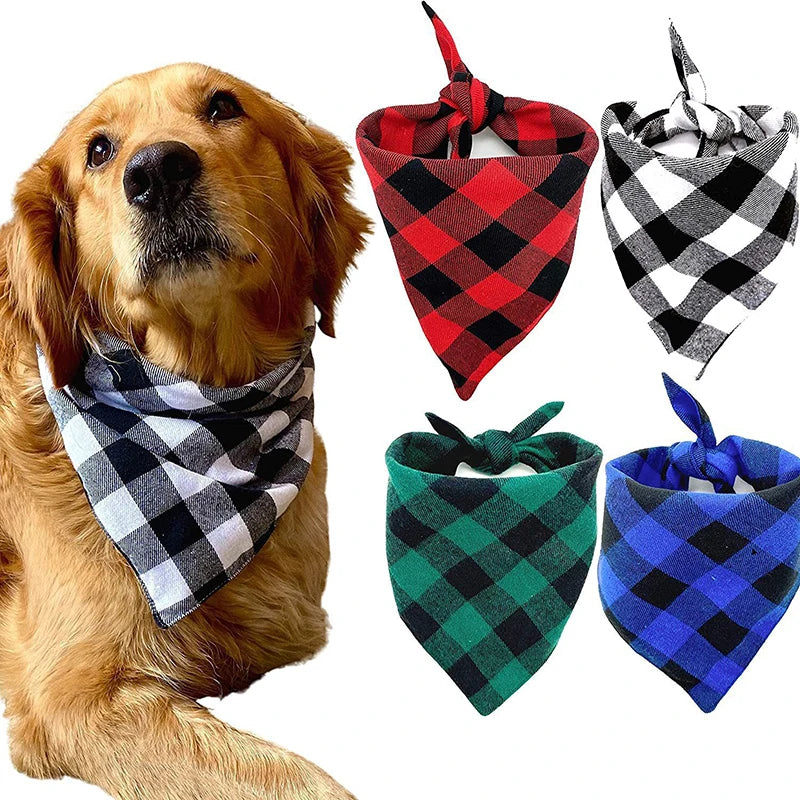 Cotton Plaid Dog Bandana & Bow Tie Collar – Washable Pet Triangle Scarf
