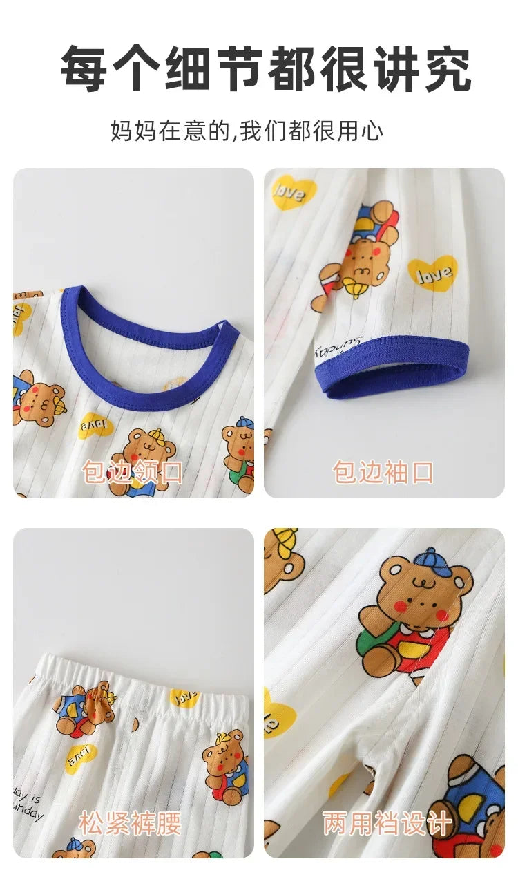 Baby Pajamas Summer Children's Long-sleeved Trousers Home Clothes Suits Cotton Underwear Thin Pajamas Air-conditioning Clothes