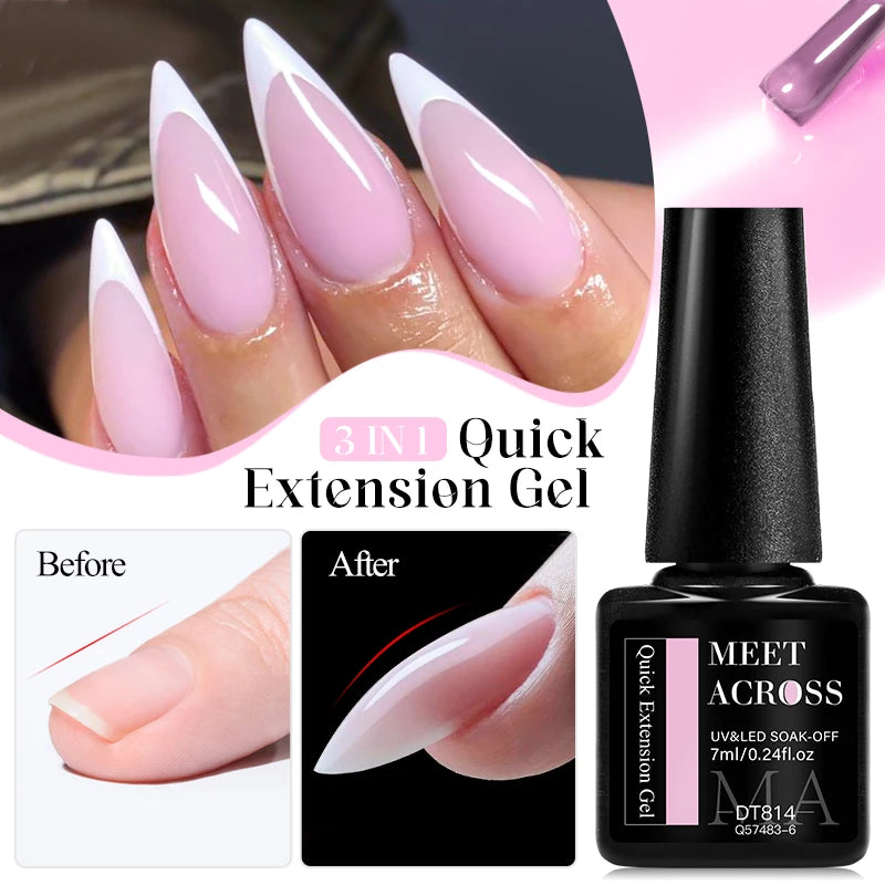 MEET ACROSS 7ml Quick Extension Gel Nail Polish Glitter Pink Gold Purple Milky White UV Gel Finger Prolong Varnish For Nails