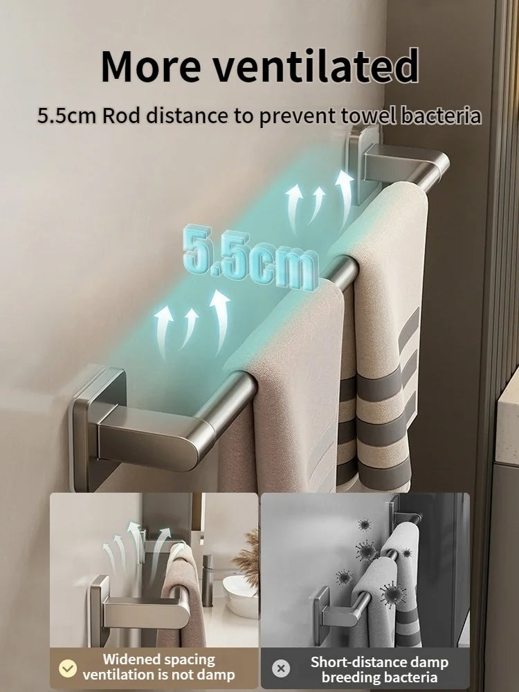 No-Drill Bathroom Towel Bar & Hook Set – Adhesive Wall-Mounted Rack
