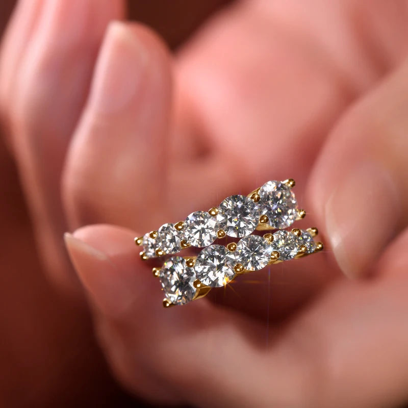 OXTAO Luxury Anniversary Moissanite Twist Shank Ring 3.26cttw 10 Stones Finger Rings Engagement Wedding 14K Gold Filled Jewelry