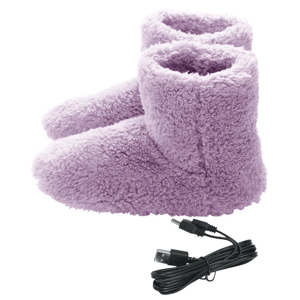 Women Men Electric Heating Shoes Washable USB Heated Shoes Comfortable Plush Snow Boots Washable Foot Warmer Slipper for Winter