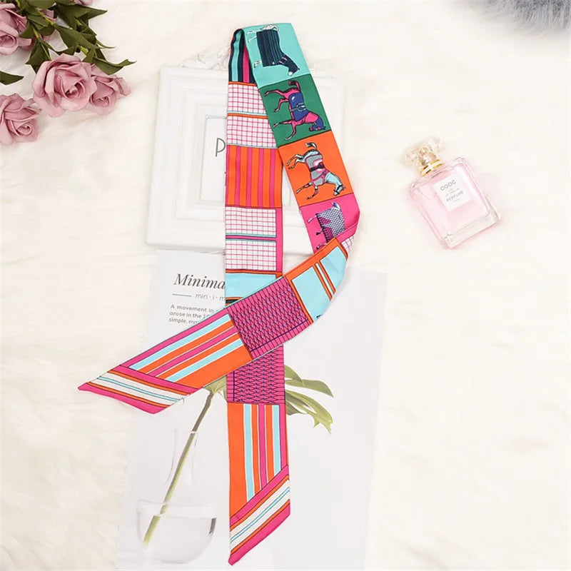 Horse Printing Bag Scarf 2024 New Small Skinny Silk Scarf Women Luxury Brand Foulard Women Tie Fashion Head Scarves For Ladies