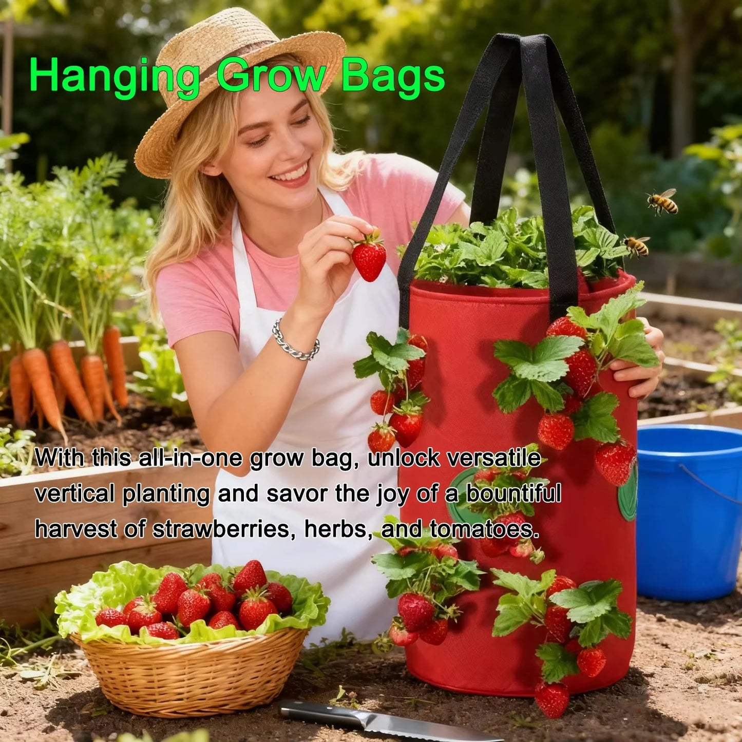 Hanging Grow Bags for Strawberries Tomatoes Hanging Planting Grow Bag Vertical Garden  Strawberry Planter Pot Aeroponic Tower