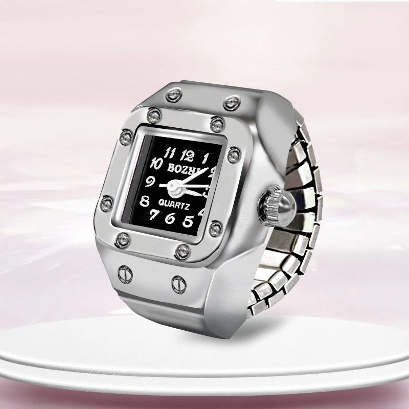 Vintage Y2K Finger Watch Rings for Women Men Elastic Stretchy Roman Quartz Mini Watches Rings Punk anillos Gift