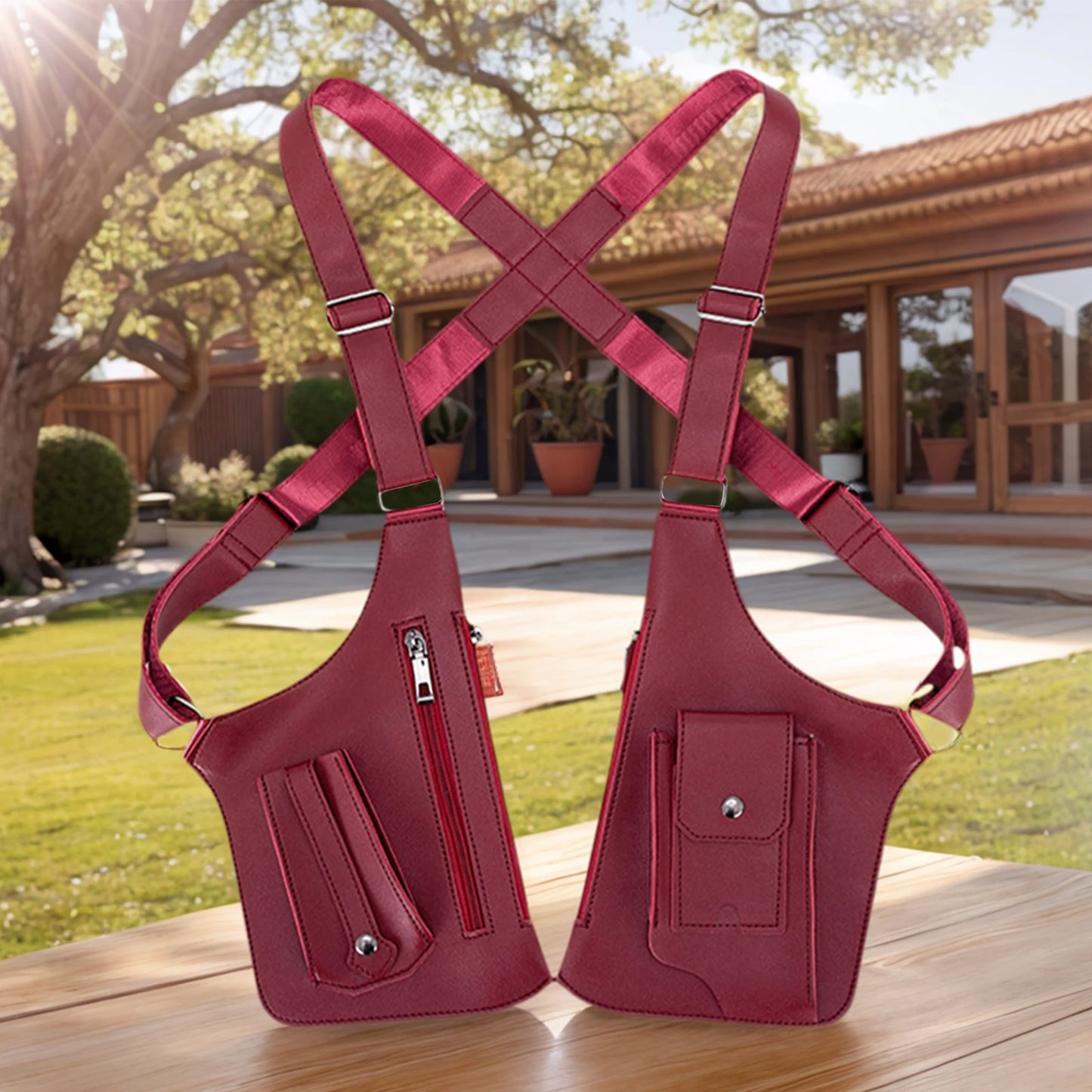 PU Leather Double Shoulder Armpit Bag Multi-Pocket Underarm Strap Wallet Pocket Anti-Theft for Men Women Travel Outdoors