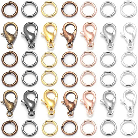 Jewellery Making Findings Kit – 200 Open Jump Rings & 50 Lobster Clasps in 8 Colours