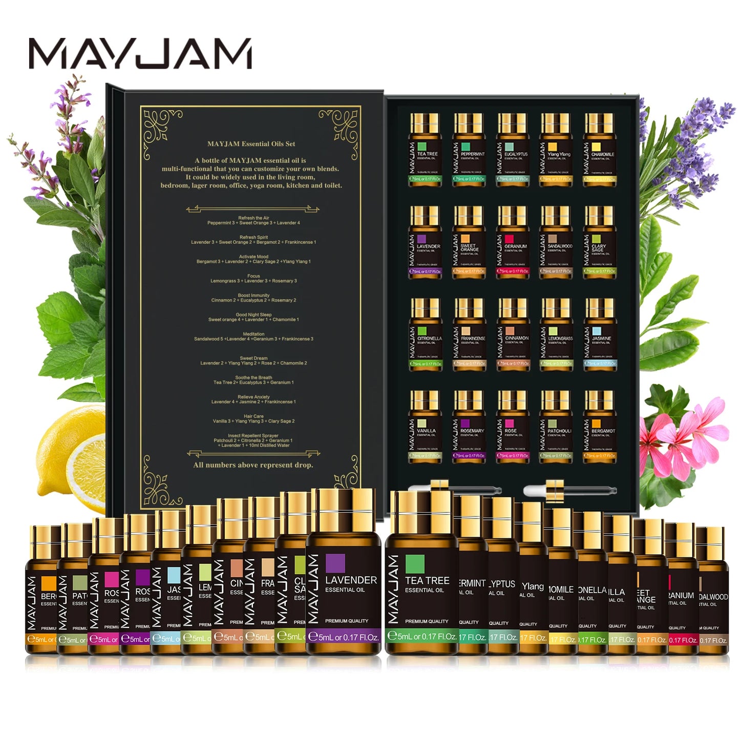 MAYJAM 20-Piece Pure Essential Oil Gift Box – Lavender, Eucalyptus, Rosemary & More