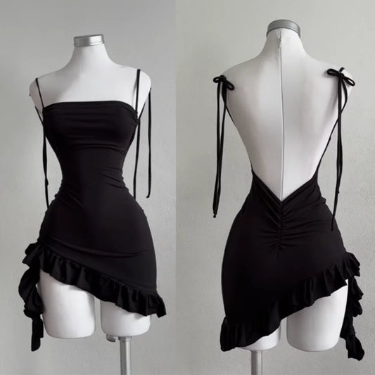 Sexy Backless Lace-Up Bodycon Mini Jurk – High Street Feest Club Jurk
