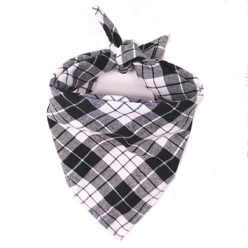 Cotton Plaid Dog Bandana & Bow Tie Collar – Washable Pet Triangle Scarf