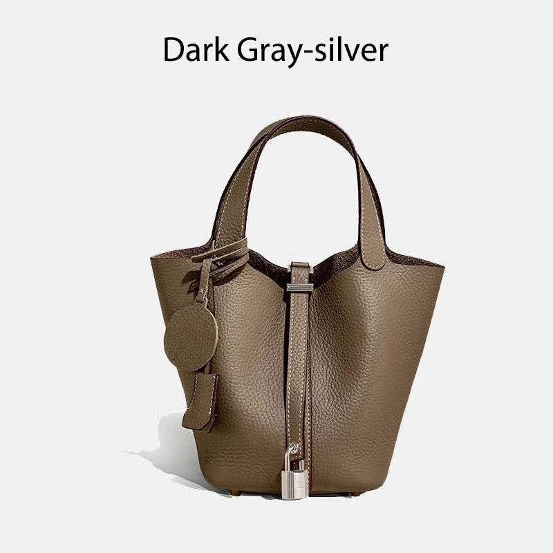 MENDY Genuine Leather Bucket Bag – Premium Large Tote Handbag for Women
