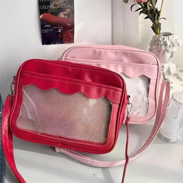 Japanese Harajuku Women's Ita Bag PU Transparent Pocket Itabag High School Girl Uniform JK Crossbody Shoulder Bag Handbag