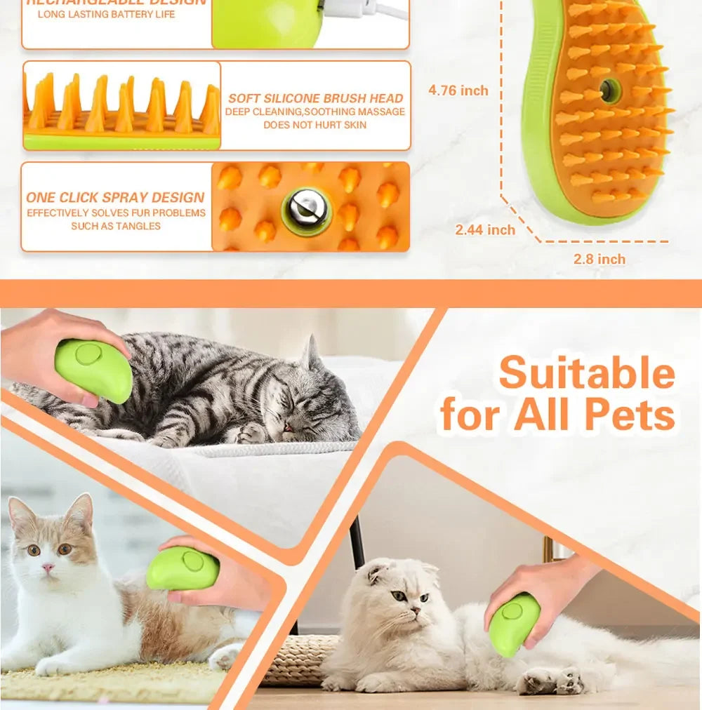 Electric Steamy Brush for Cat and Dog, Steam Brush, Electric Sprayer for Massage, Pet Grooming Tool, Shedding Combs, 3 in 1