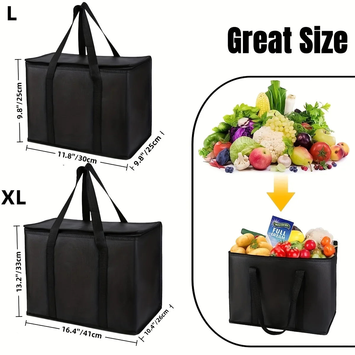 XL Insulated Cooler Bag – Soft Sided Grocery Tote & Pizza Warmer