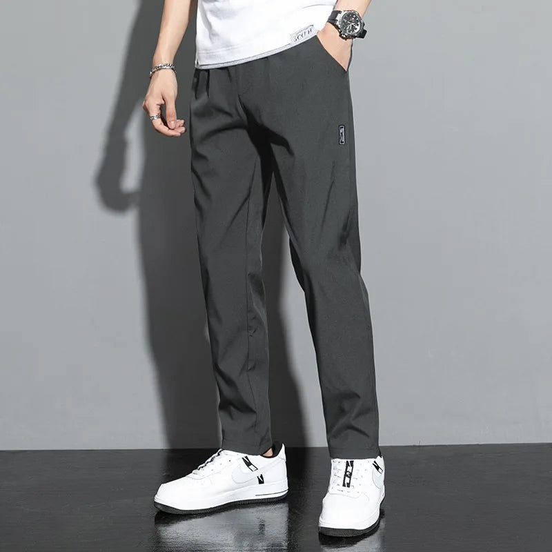 Summer hot selling men's ice silk quick drying casual pants slim fit ice silk sports pants straight tube quick drying