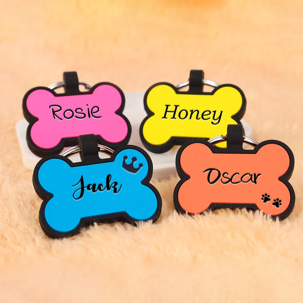 Personalized Silent Silicone Pet ID Tag – Custom Engraved Name & Number