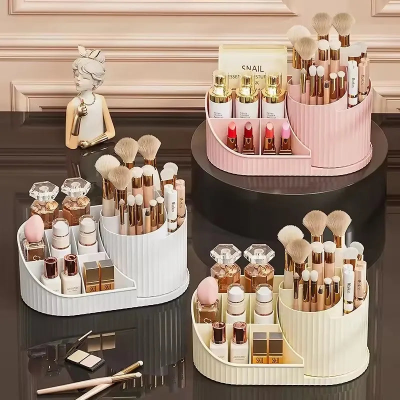 360° Rotating Vanity Makeup Organiser with Brush Holder – Skincare Storage