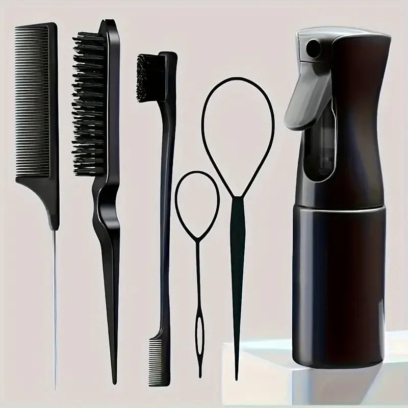 6-Piece Hair Brush & Styling Set – Spray Bottle, Edge Brush, Tail Comb & More