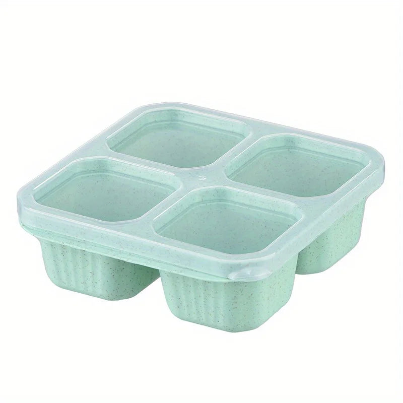 Premium Wheat Straw Bento Box - 4-Compartment Lunch Container with Clear Lid, Dishwasher Safe for School/Office/Travel