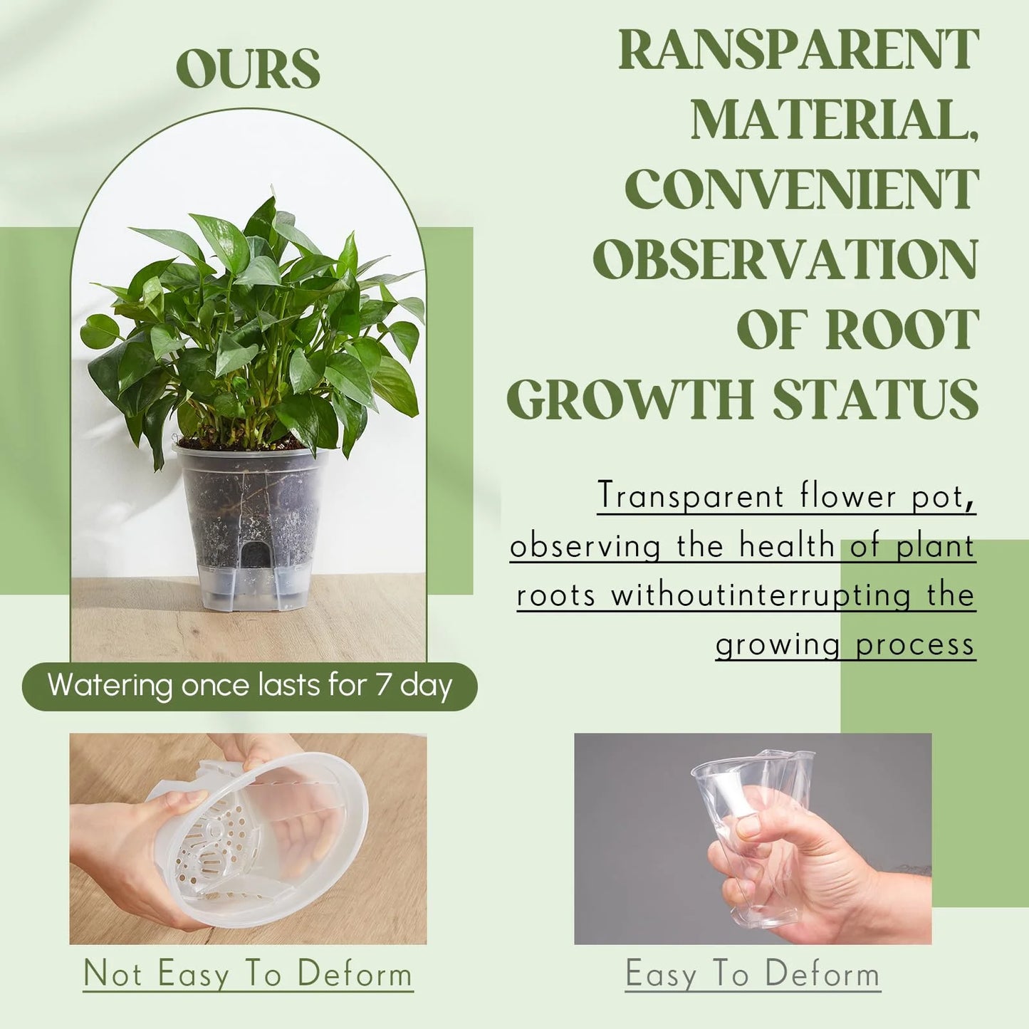5-Piece Self-Watering Transparent Pots with Reservoir – Indoor Orchid & Bonsai Planters