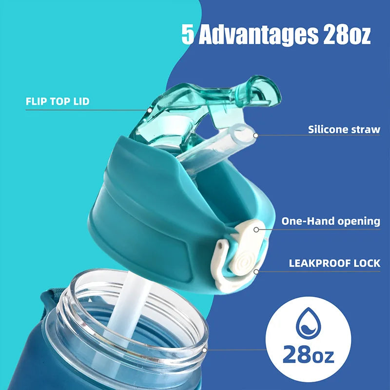Sports Water Bottle with Time-Tracking Straw – Flip Lid, Leak-Proof, 750ml