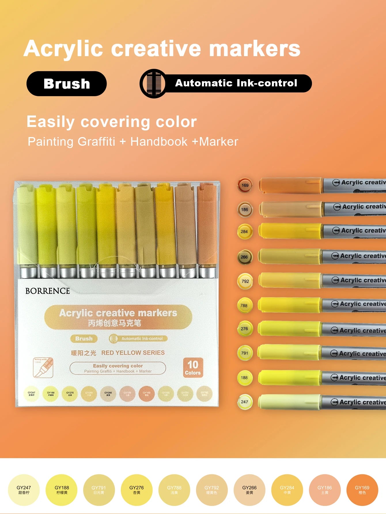 Borrence 120Colors/Bag Acrylic Paint Markers Direct Liquid Paint Marker Pen Set Automatic Ink Control System Art Markers Set