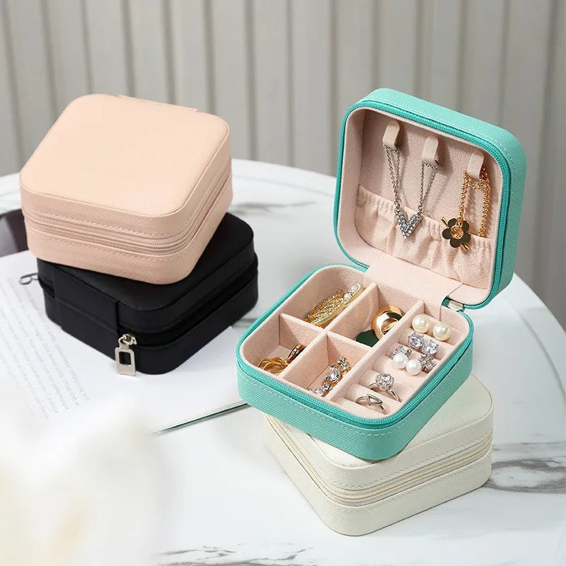 Square Jewelry Organizer Box with Lid | 6-Color Travel Case for Earrings, Necklaces & Rings - Gift for Women