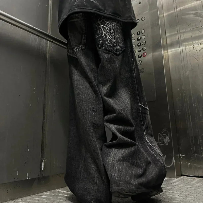 Y2K Baggy Jeans vintage Splicing embroidery Pattern high quality jeans Hip Hop Gothic Streetwear men women Casual wide leg jeans