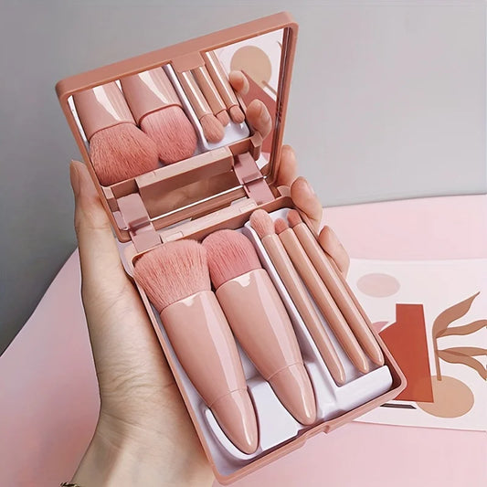 5-Piece Foldable Travel Makeup Brush Set with Mirror – Mini Portable Kit