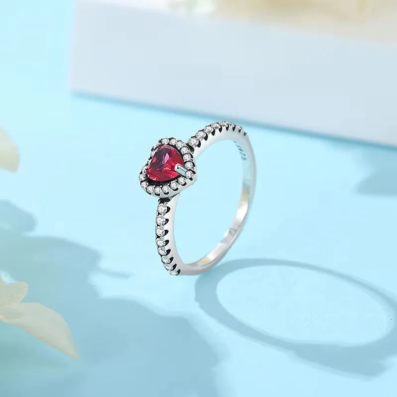 New 925 Sterling Silver Charm Red Heart-shaped Rings Women Rings Fine Jewelry Fashion Mother Gifts