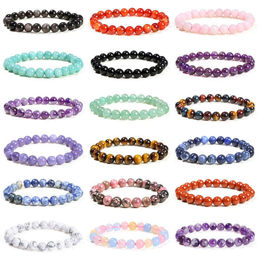 Natural Stone Beaded Bracelet – Amethyst Tiger Eye Crystal Chakra Bangle