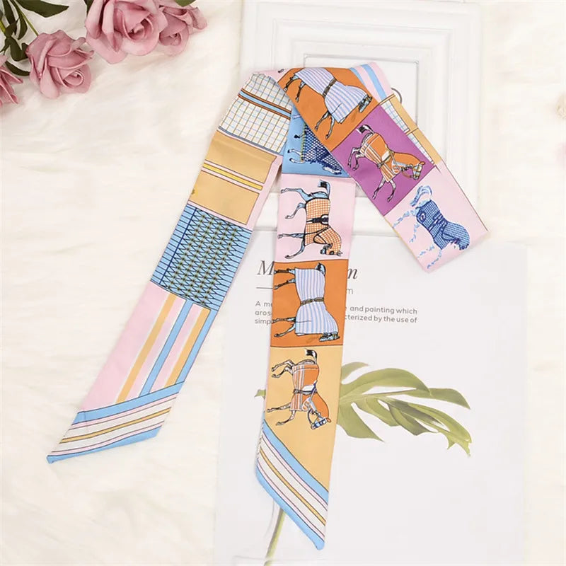 Horse Printing Bag Scarf 2024 New Small Skinny Silk Scarf Women Luxury Brand Foulard Women Tie Fashion Head Scarves For Ladies