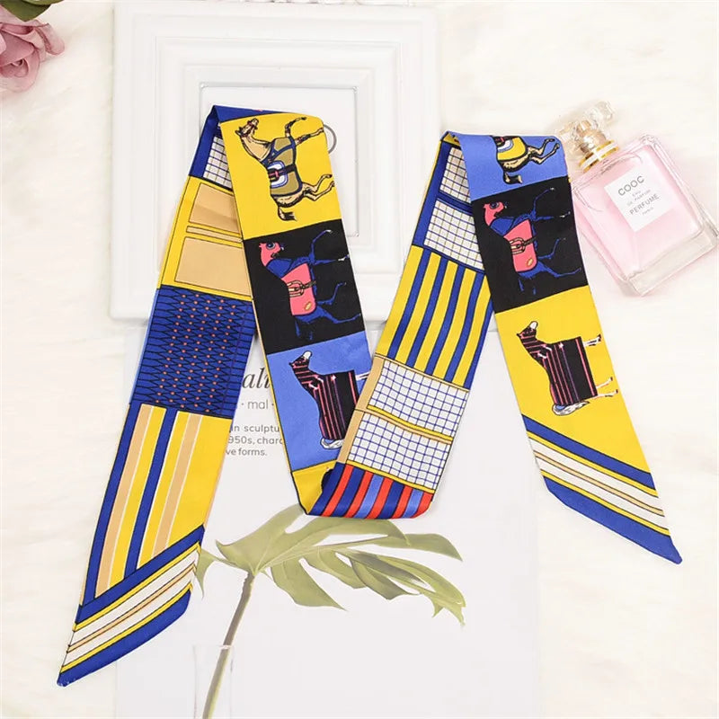 Horse Printing Bag Scarf 2024 New Small Skinny Silk Scarf Women Luxury Brand Foulard Women Tie Fashion Head Scarves For Ladies