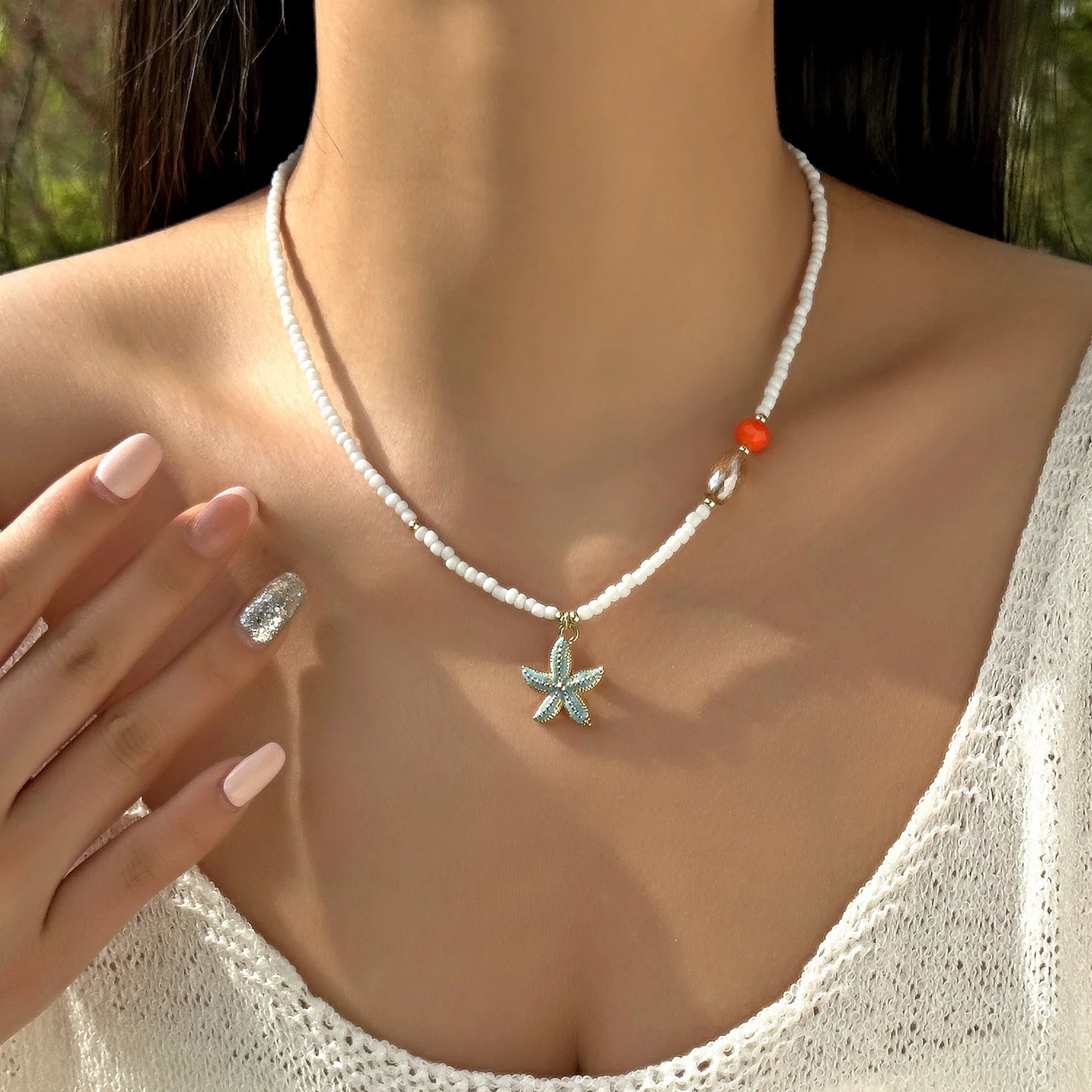 Handmade Seashell Beaded Choker – Starfish Pendant Ocean Inspired Necklace