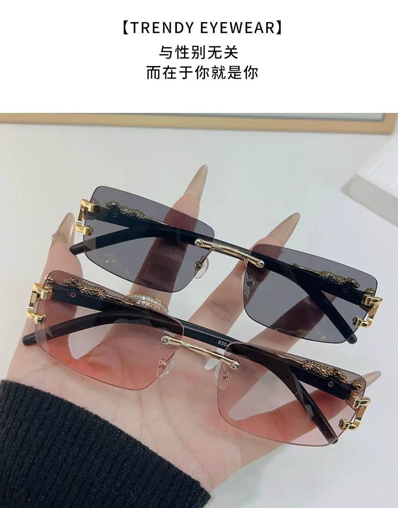 Frameless Rectangular Vintage Sunglasses – UV400 Personalised Eyewear for Men & Women