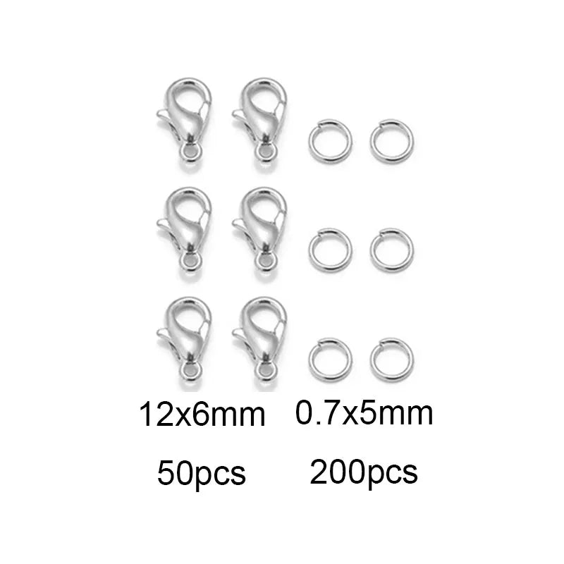8 Colors 200pcs Open Jump Rings+ 50pcs Lobster Clasps Hooks Connectors Jewelry Making DIY Bracelet Necklace Jewelry Findings Kit
