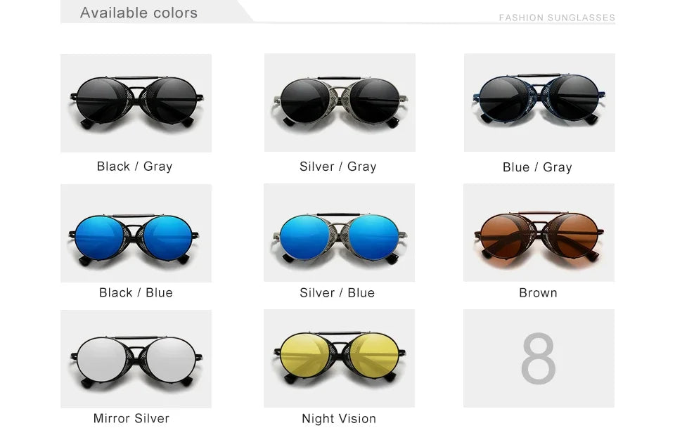 KINGSEVEN Retro Gothic Steampunk Sunglasses Polarized UV400 Men Women Fashion Vintage Eyewear Round Frame Fishing Male Glasses