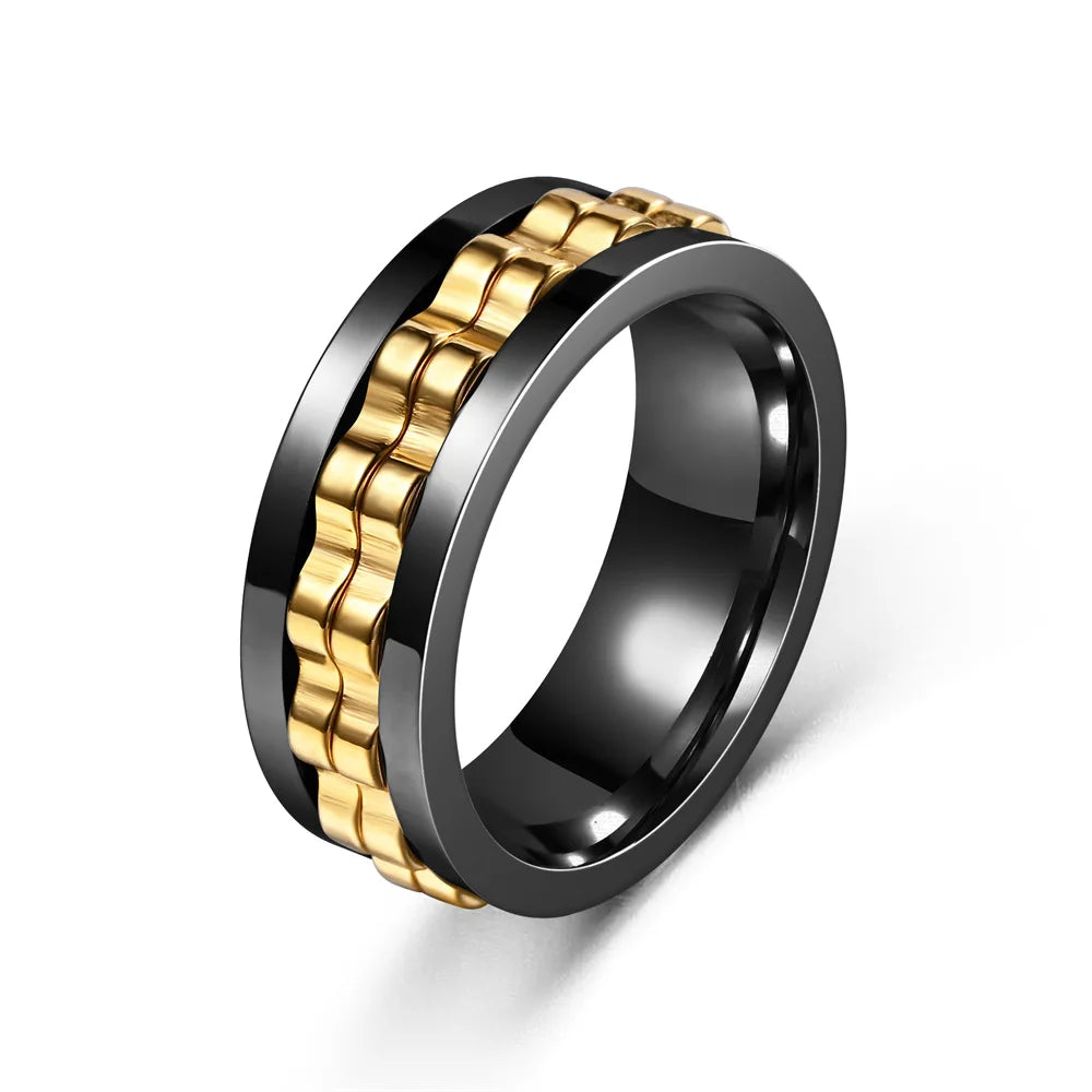 Anti Stress Stainless Steel Ring For Men Gear Chain Rotating Anxiety Relief Spinning Fidget Rings Punk Jewelry Size 6-13