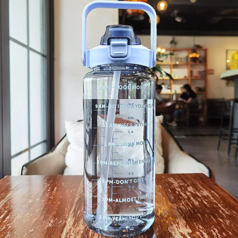 2-Litre Large Capacity Sports Water Bottle with Straw – Time Marker Fitness Jug