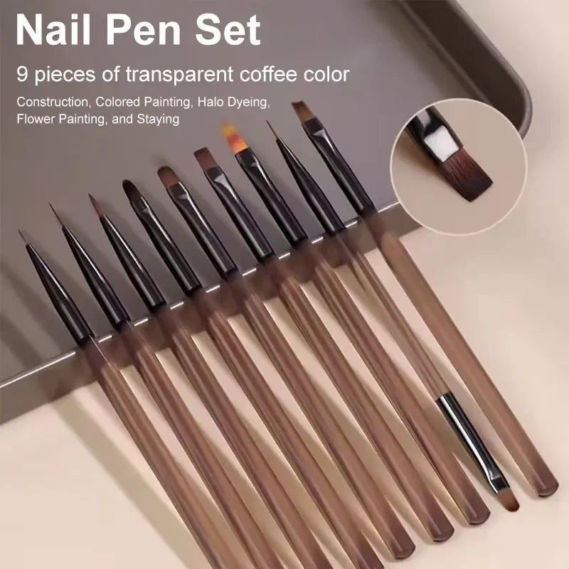 9 UV Gel Pen Nail Brush DIY Nail Brush Acrylic Painting Brush, Eyeliner for Nail Design Nail Tip Display Painting Tools.