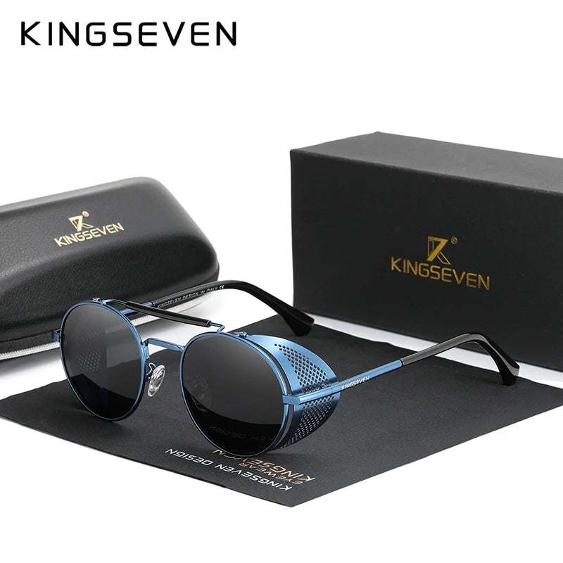 KINGSEVEN Retro Gothic Steampunk Sunglasses Polarized UV400 Men Women Fashion Vintage Eyewear Round Frame Fishing Male Glasses