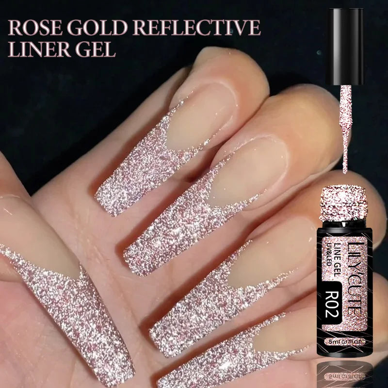 Gold Metallic Gel Nail Polish Liner – Super Bright Mirror French Stripe Nail Art