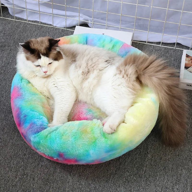 New Cat Dog Bed Super Soft Pet Cat Bed Pet Mattress Plush Washable Calm Donut Bed Comfortable Sleeping Artifact Suitable Winter