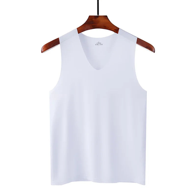 Men's Ice Silk Sleeveless Vest – Slim Fit Breathable Sports Fitness Undershirt
