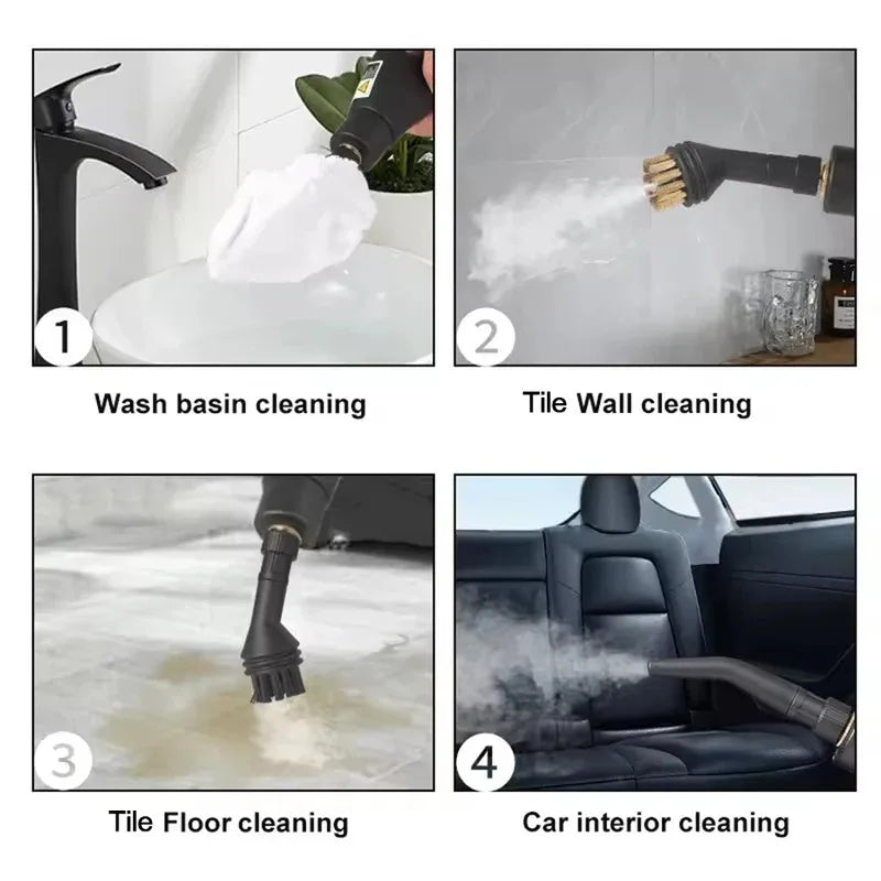 Handheld Pressurized Steam Cleaner – High-Temp Multi-Surface Deep Clean with Brush Heads