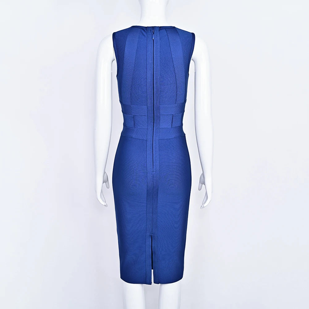 BEAUKEY 2025 New Trendy Vintage Woven Evening Bandage Dress Navy Blue Party Bodyon Dress Women Luxury Celebrity Elegant Dresses