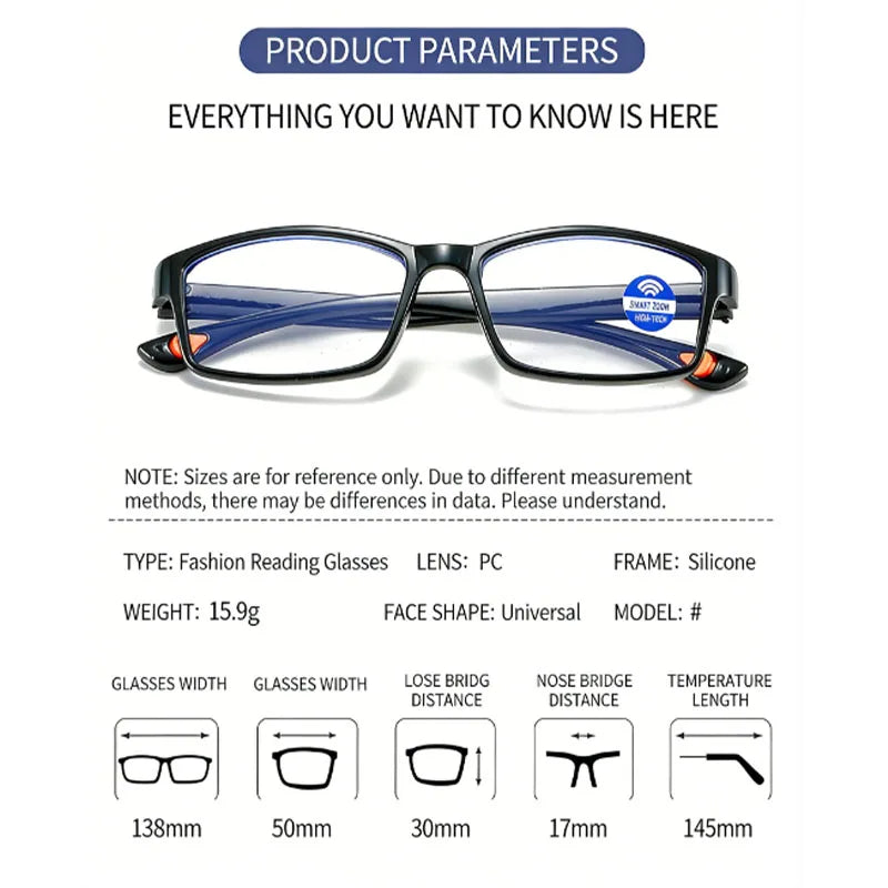 Classic HD Reading Glasses, Ultra-Light High Definition Anti-Blue Light Eyewear for Daily Use Lightweigh and Durable